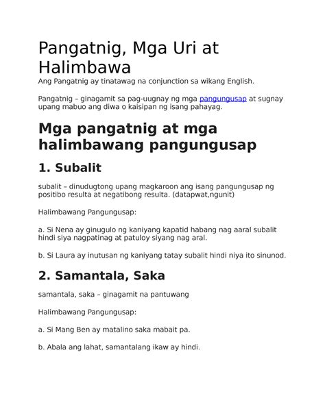 Pangatnig, Mga Uri at Halimbawa .